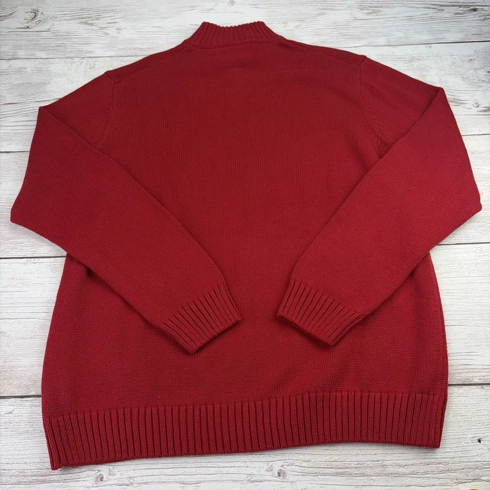 Chaps Men's XL 1/4 Zip Cotton Knit Cardigan Long Sleeve Moose Head Sweater Red
